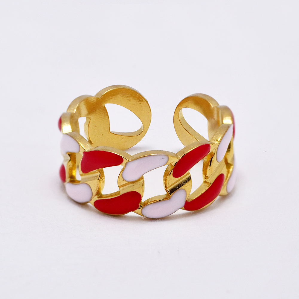 Stainless steel enamel curb link free size ring - SSYR5290
