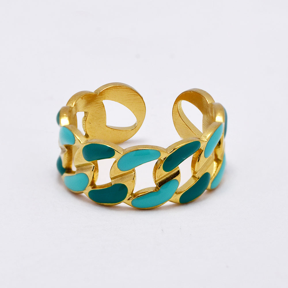 Stainless steel enamel curb link free size ring - SSYR5290