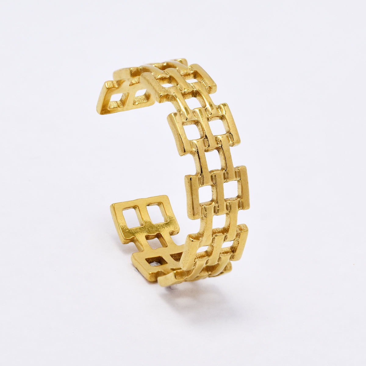 SSYR6106 - St Steel square link adjustible size ring