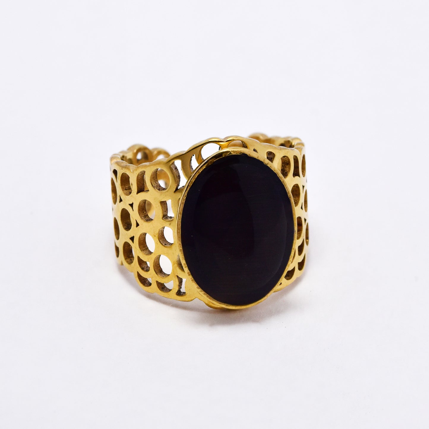 SSYR6133 - St Steel gemstone open size ring