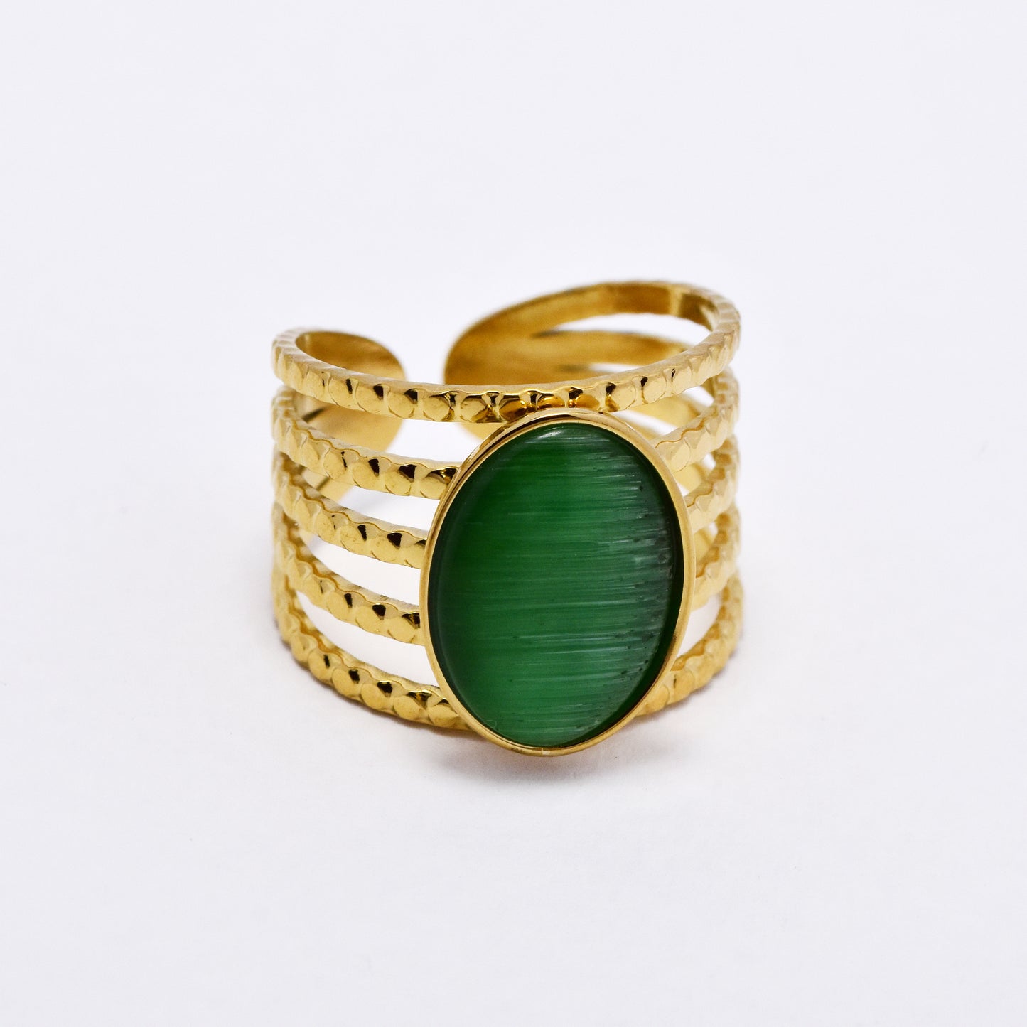 SSYR6136 - St Steel gemstone open size ring