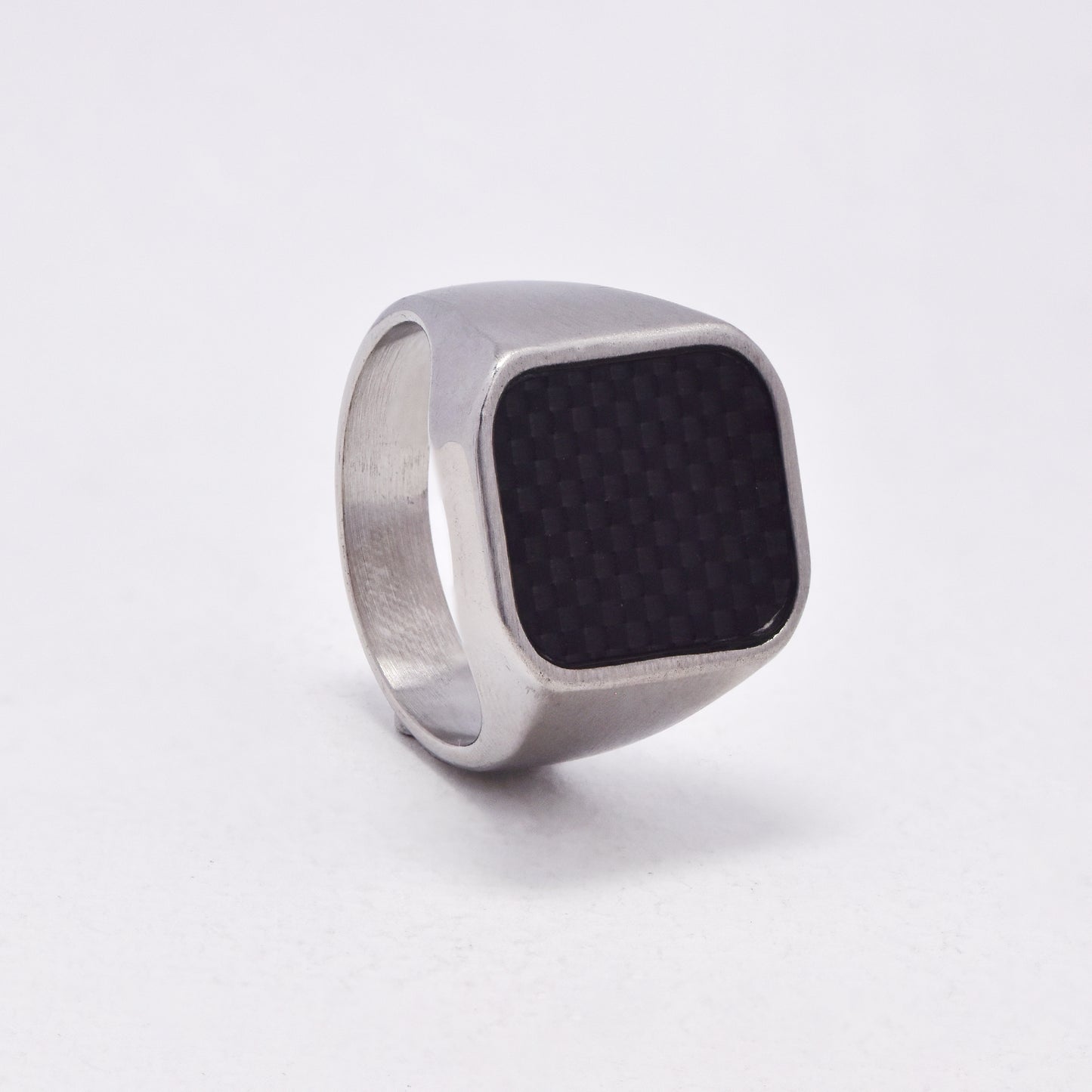 SSYR6485 - St Steel 17.5mm x 15mm carbon fibre signet ring