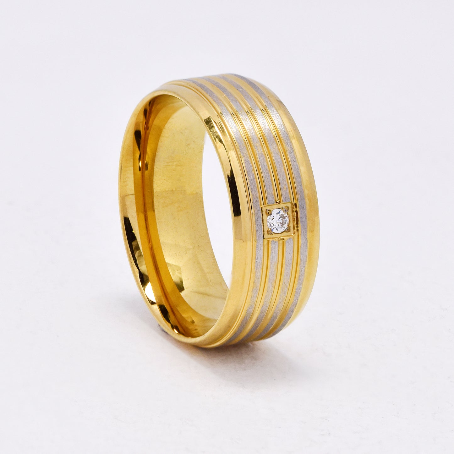SSYR6512 - St Steel 8mm 2 tone CZ ring