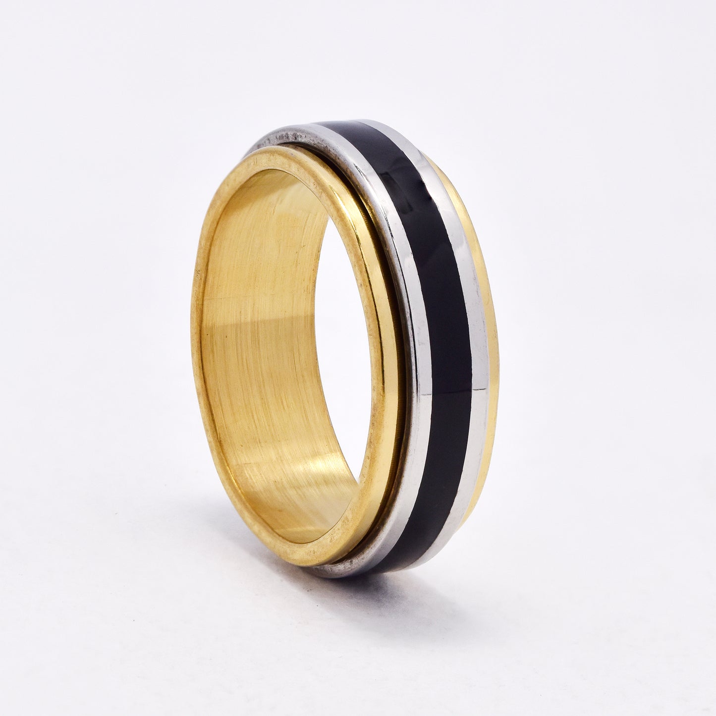 SSYR6621 - St Steel 8mm multi toned spinner ring