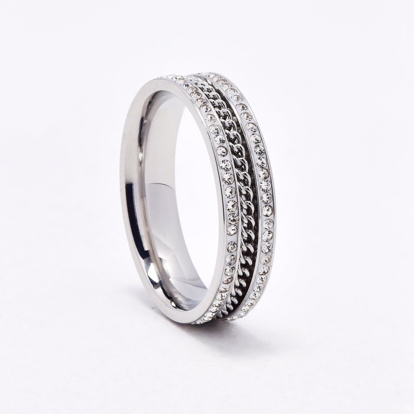 SSYR6626 - St Steel 5mm 2 row crystal & chain detail band