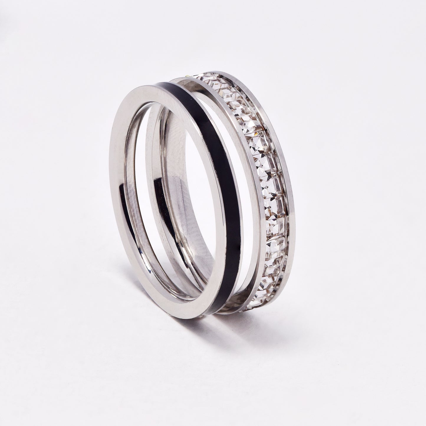 SSYR6911 - Steel two piece CZ ring set