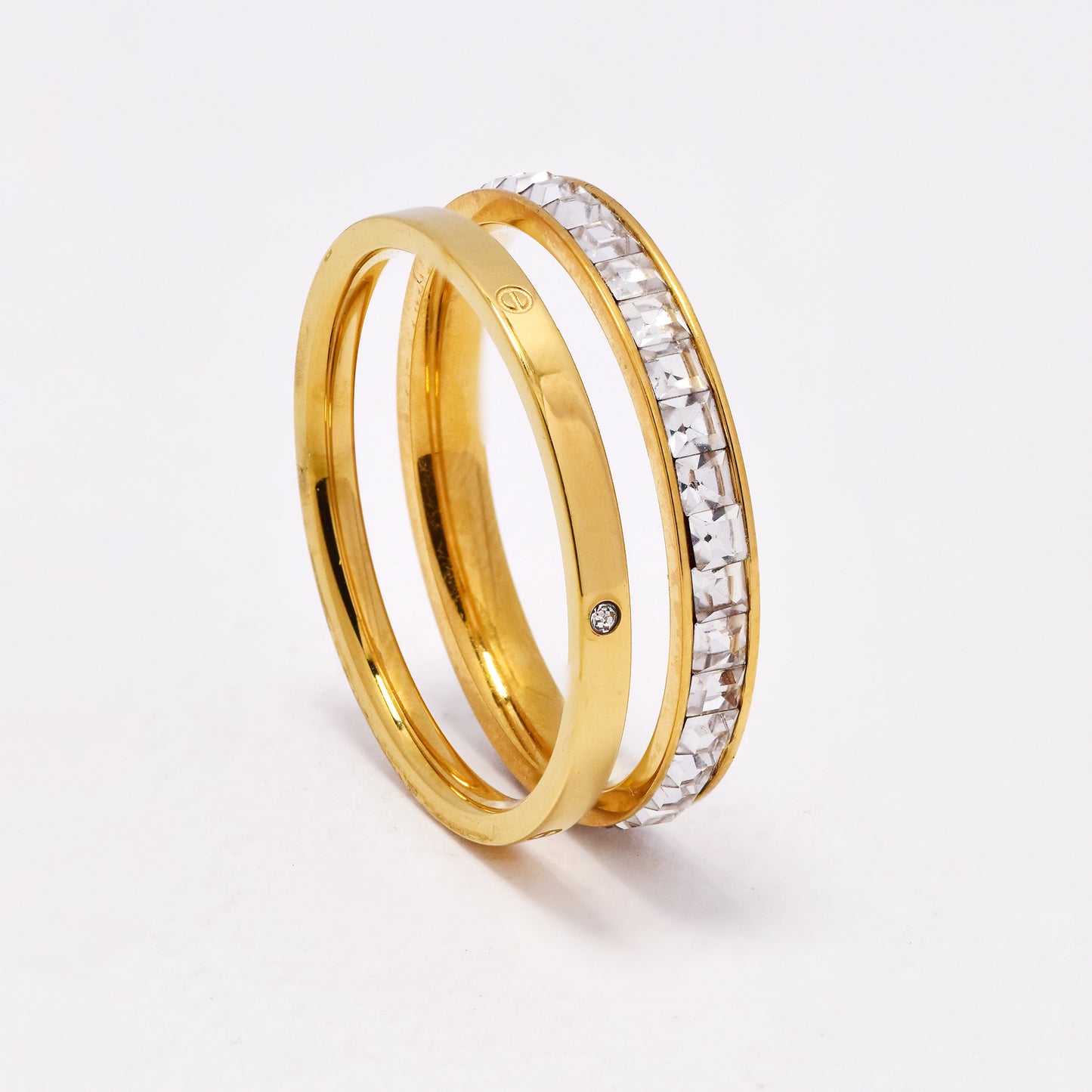 SSYR6912 - Steel two piece CZ ring set