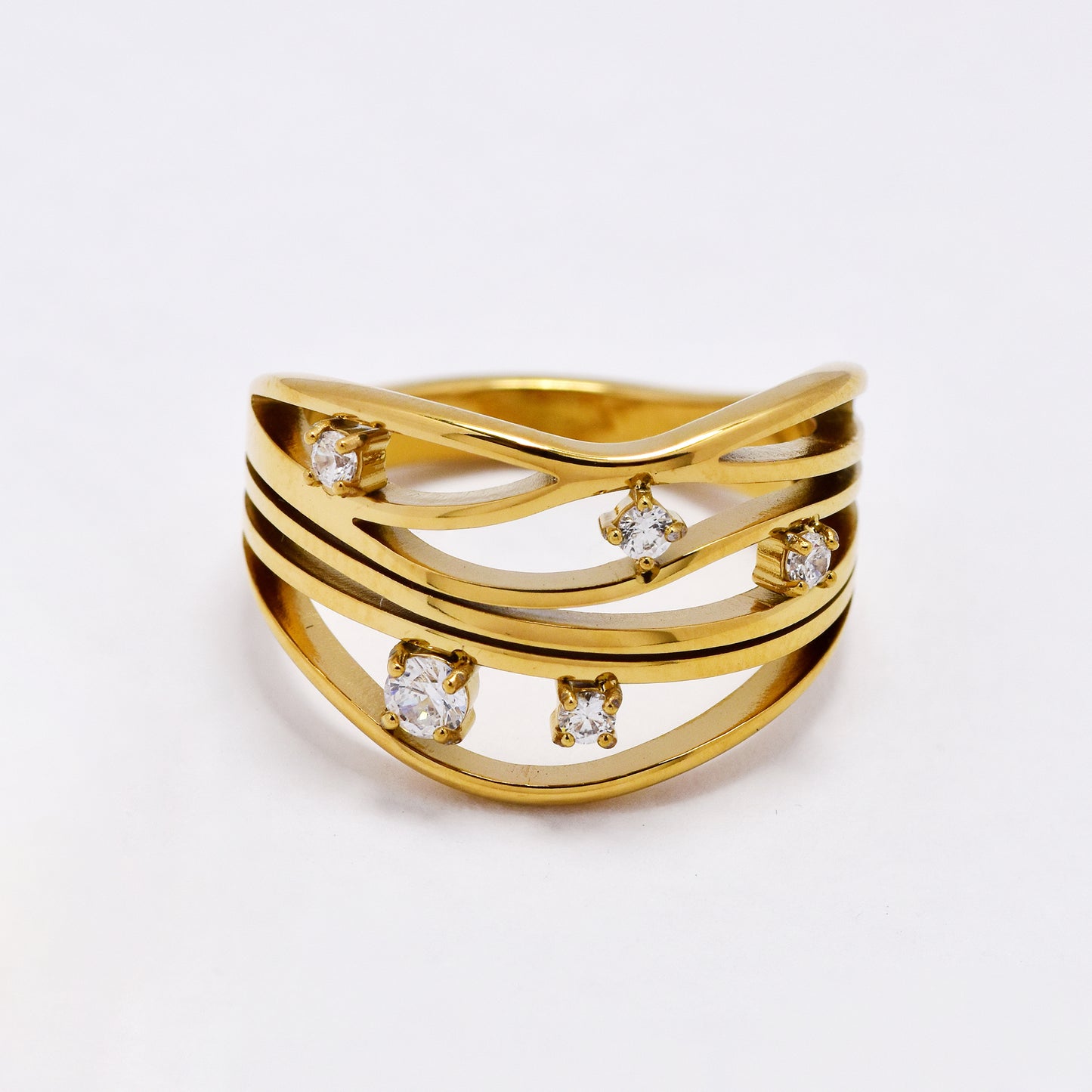 SSYR7027 - Steel 14mm width CZ highway ring