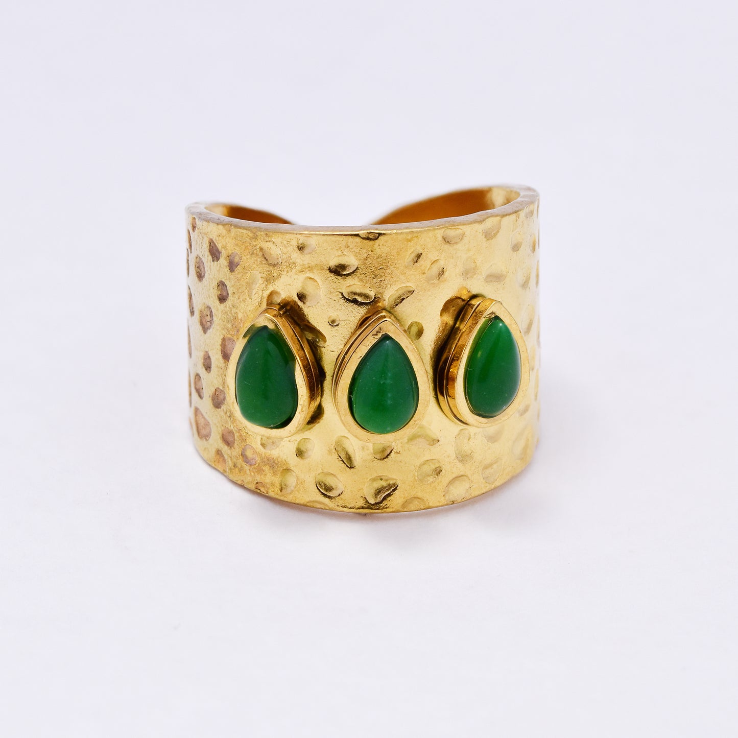 SSYR7078 - Steel 18mm teardrop stone strawberry textured open ring