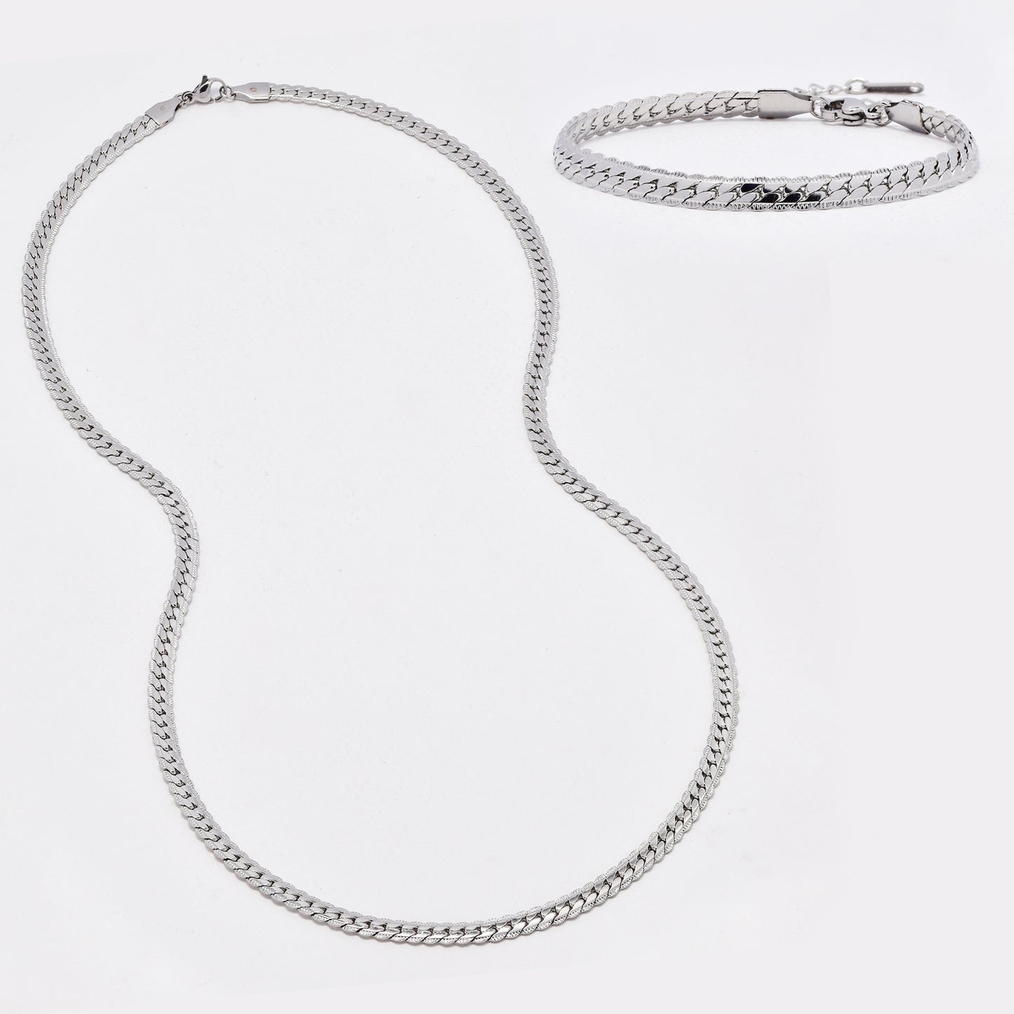 SSYST6491 - St Steel 60cm & 17.5cm x 5mm etched curb necklace & bracelet set