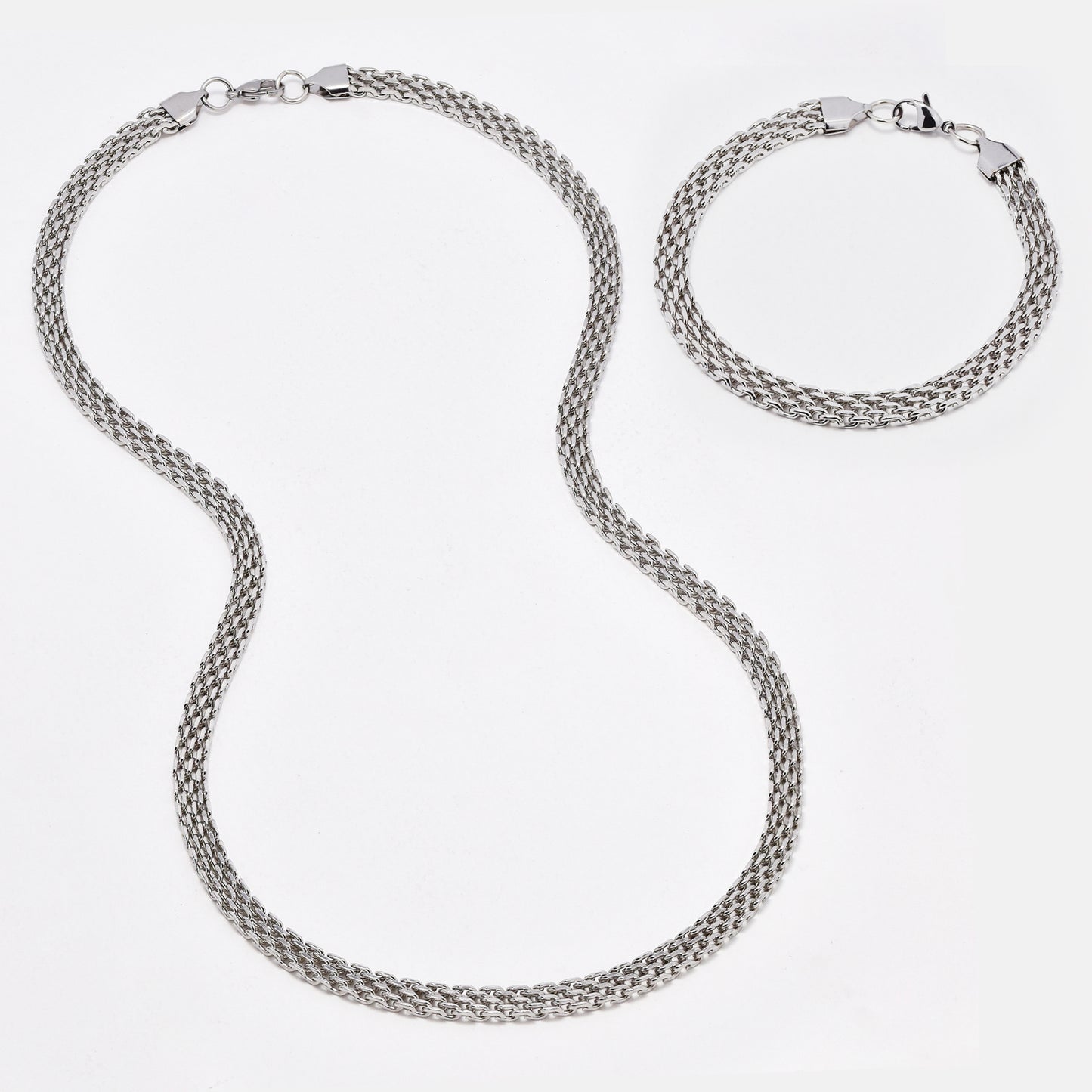 SSYST6498 - St Steel 60cm & 19.5cm x 7mm mesh necklace & bracelet set