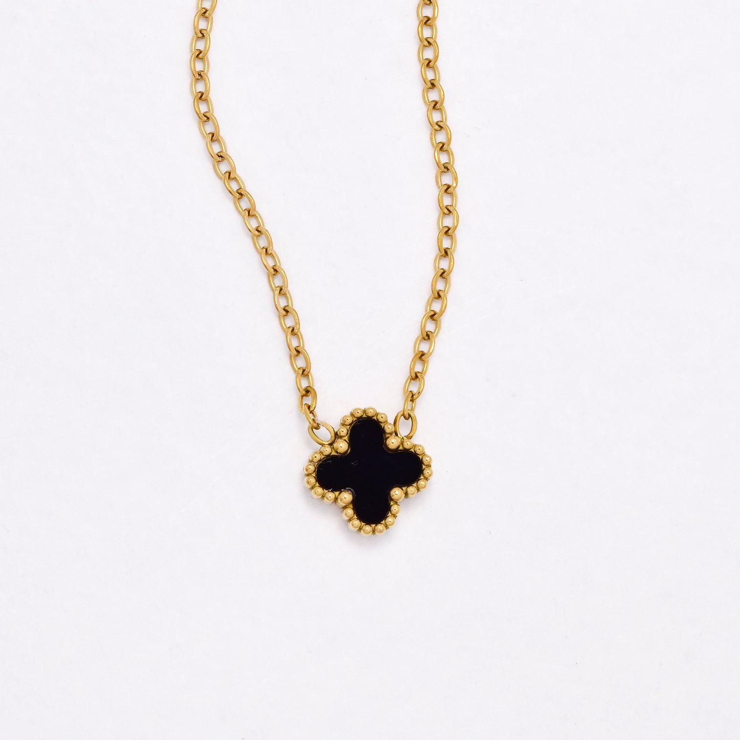 SSYST6559 - St Steel 40cm + 5cm small four-leaf clover necklace & earring set
