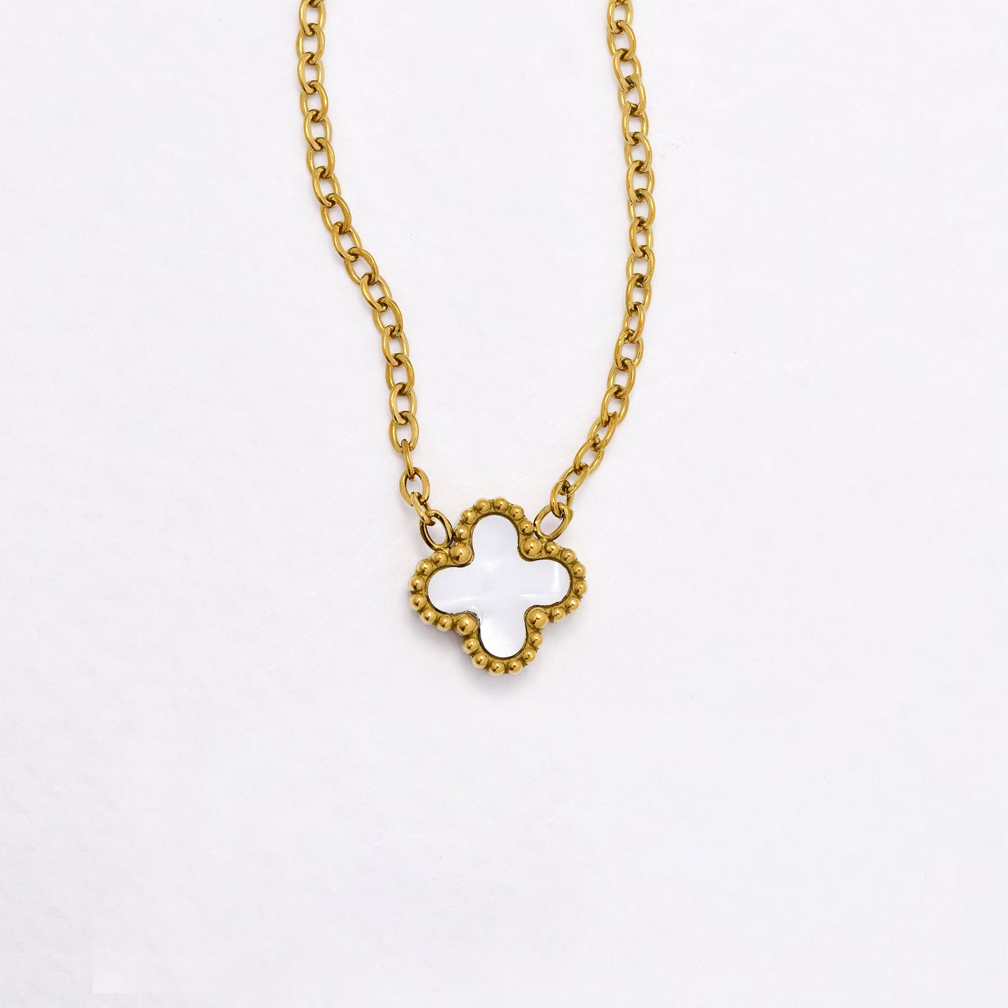 SSYST6559 - St Steel 40cm + 5cm small four-leaf clover necklace & earring set