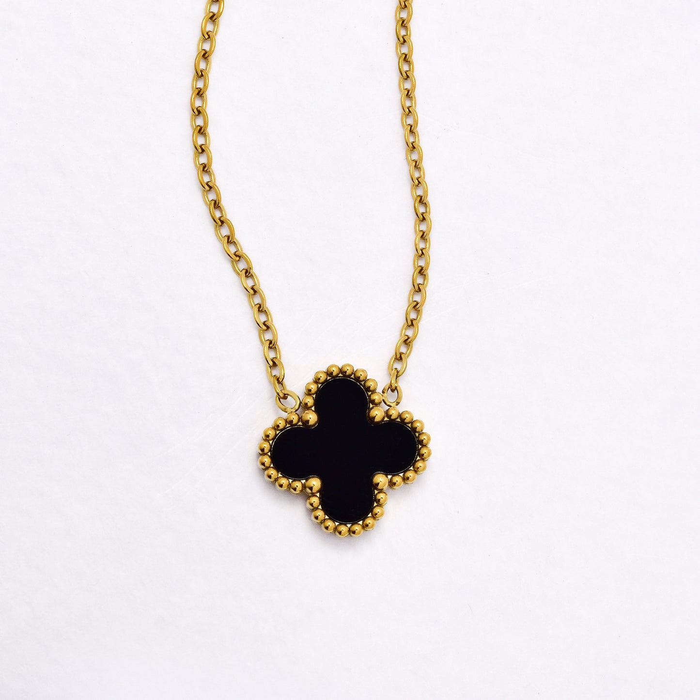 SSYST6561 - St Steel 40cm + 5cm medium four-leaf clover necklace & earring set