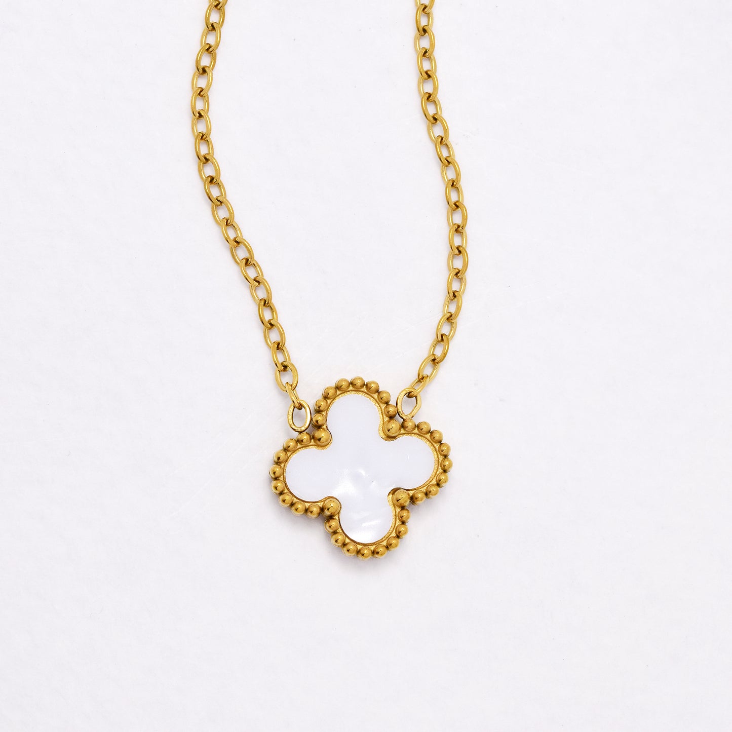 SSYST6561 - St Steel 40cm + 5cm medium four-leaf clover necklace & earring set