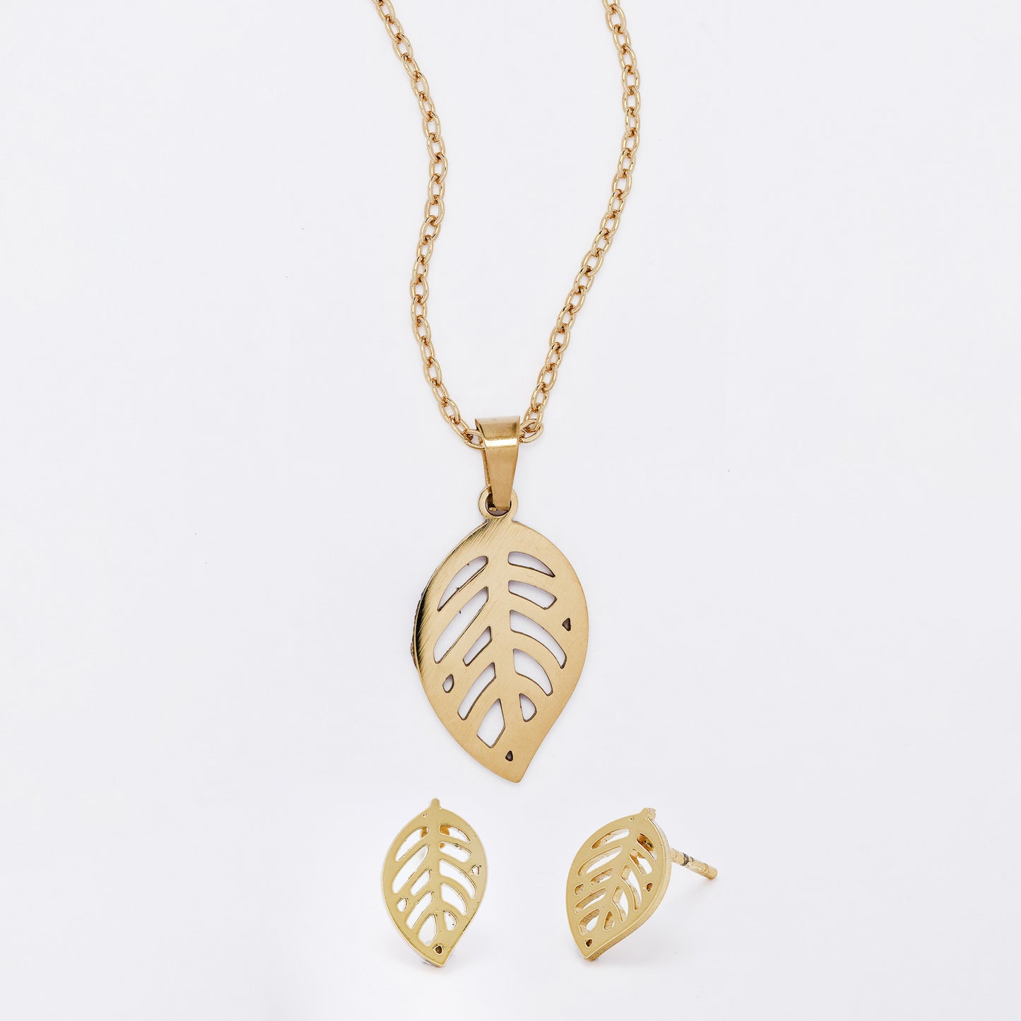 SSYST7408 - Steel 43cm leaf necklace & earring set