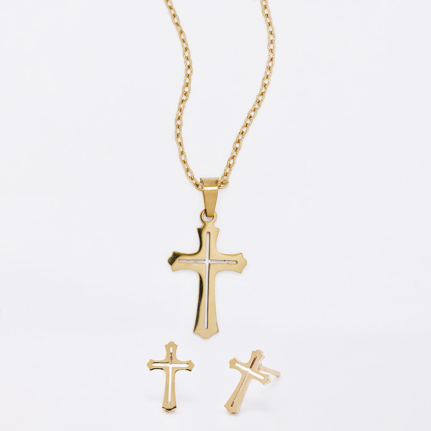SSYST7410 - Steel 44cm cross necklace & earring set