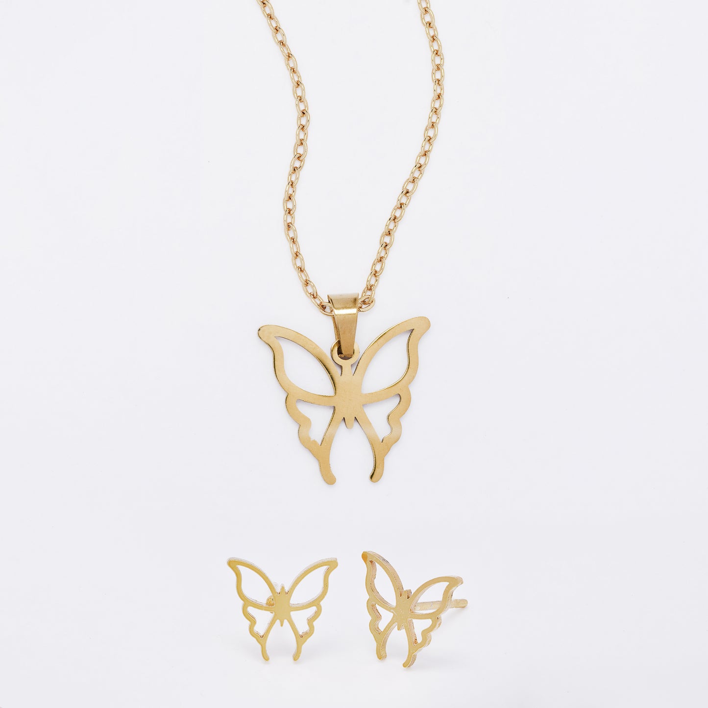 SSYST7411 - Steel 45cm cutout butterfly necklace & earring set