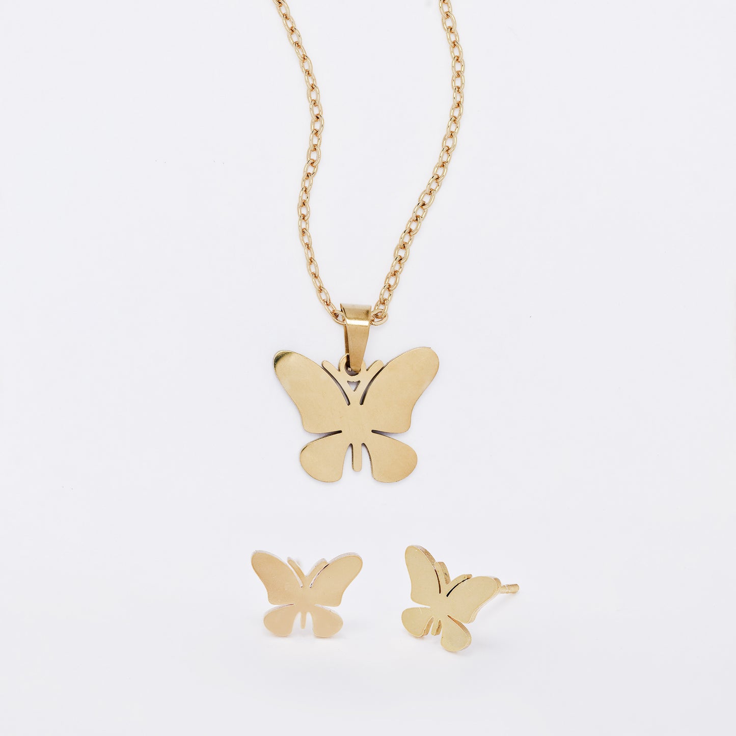 SSYST7412 - Steel 44cm butterfly necklace & earring set