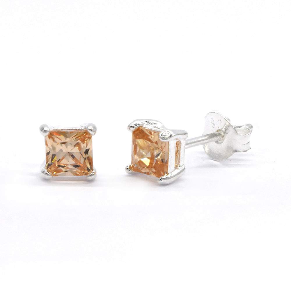 925 silver 4mm square colour cubic zirconia stud earring - STUD4SQ