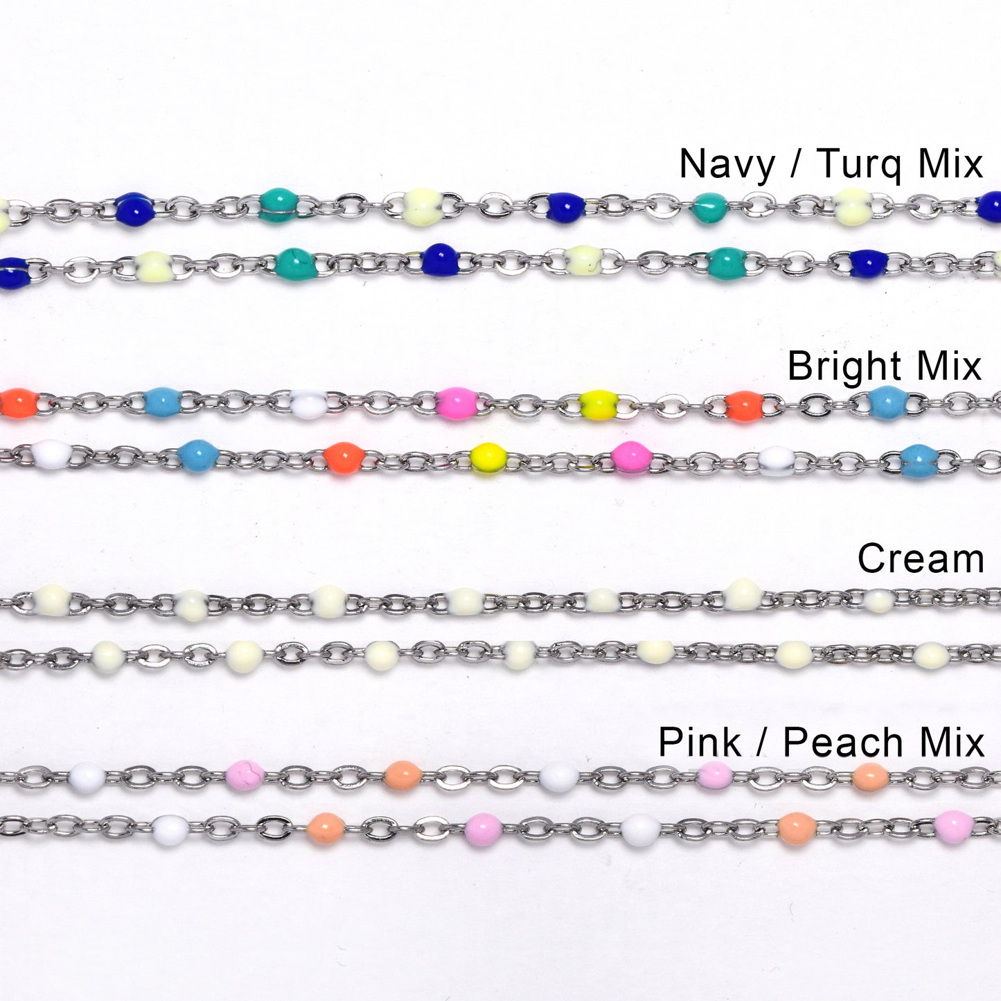 Stainless steel 2 pack chain with colour enamel beads 38+5 cm - SSYN4930