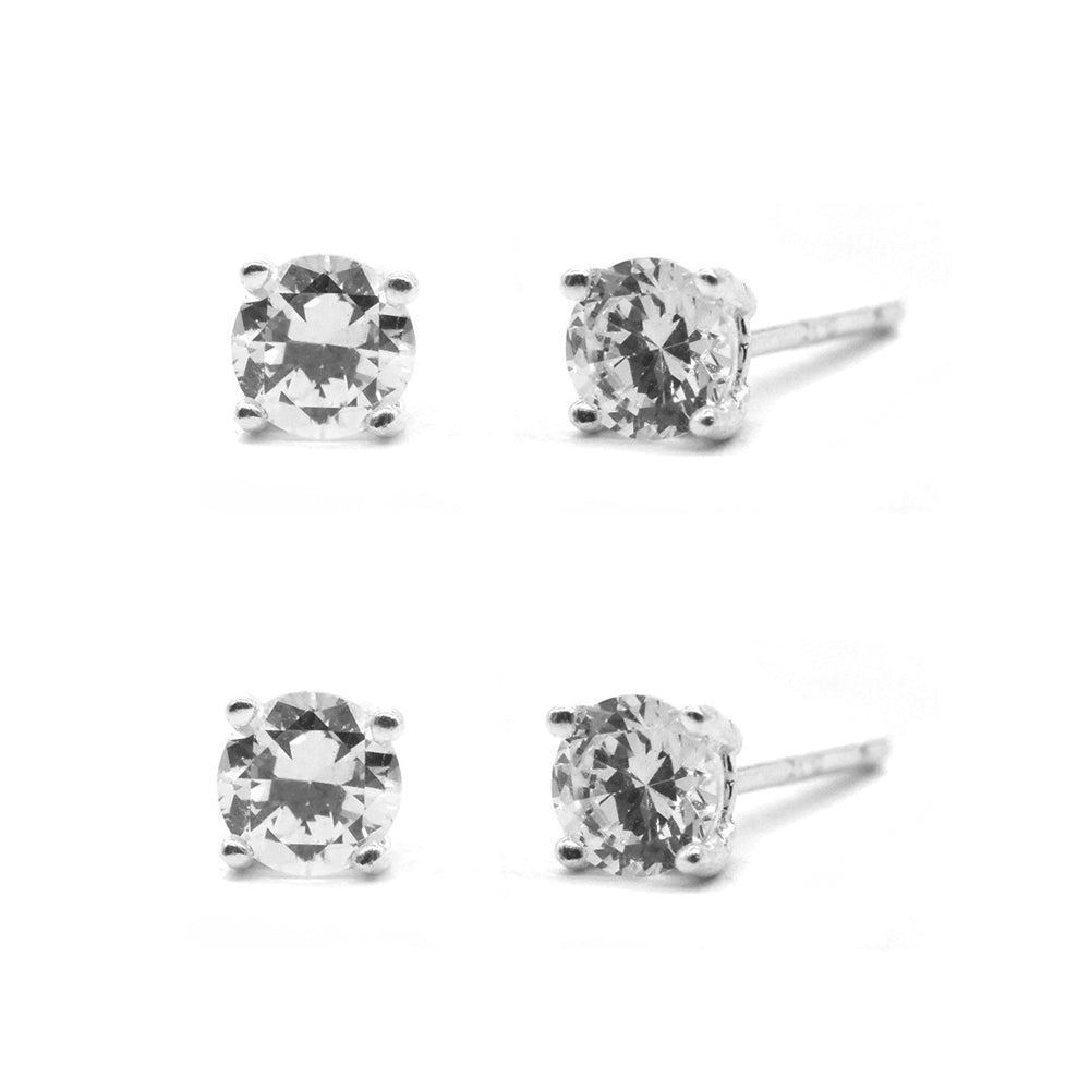 2 Pack 925 silver round 3mm cubic zirconia stud earring - STUD3RD