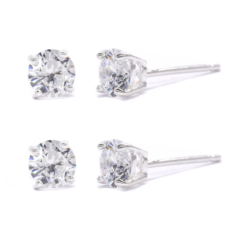 2 Pack 925 silver 5mm round stud cubic zirconia earrings - STUD5RD