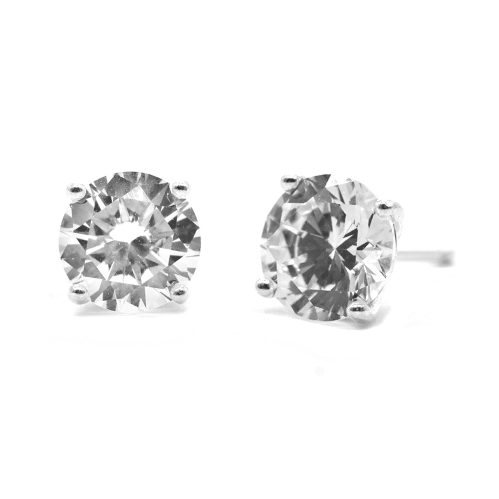925 Silver 8mm rhodium round cubic zirconia stud earrings - STUD8RD