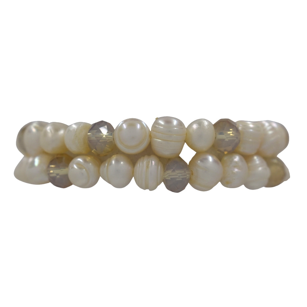 2 Pack freshwater pearl and faceted bead bracelet - VB5137