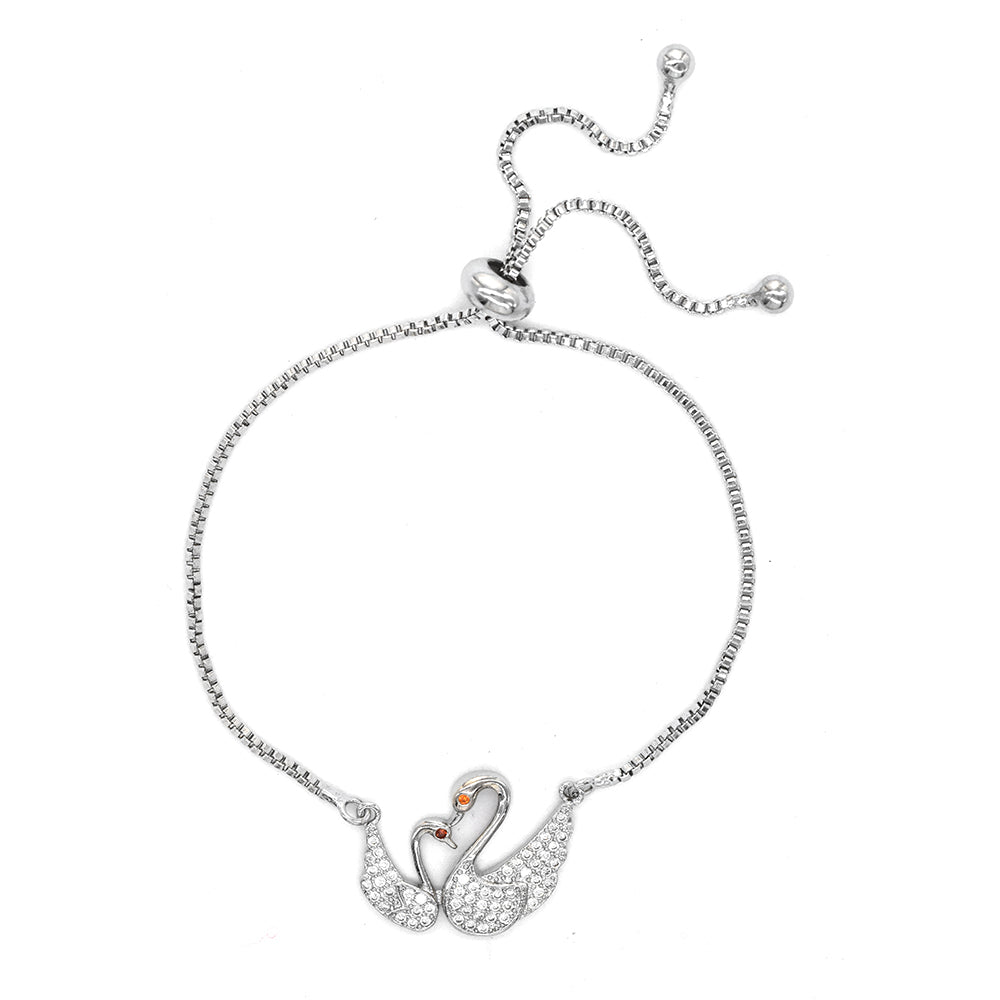 Premium cubic zirconia swans silver plated slide adjustable bracelet
