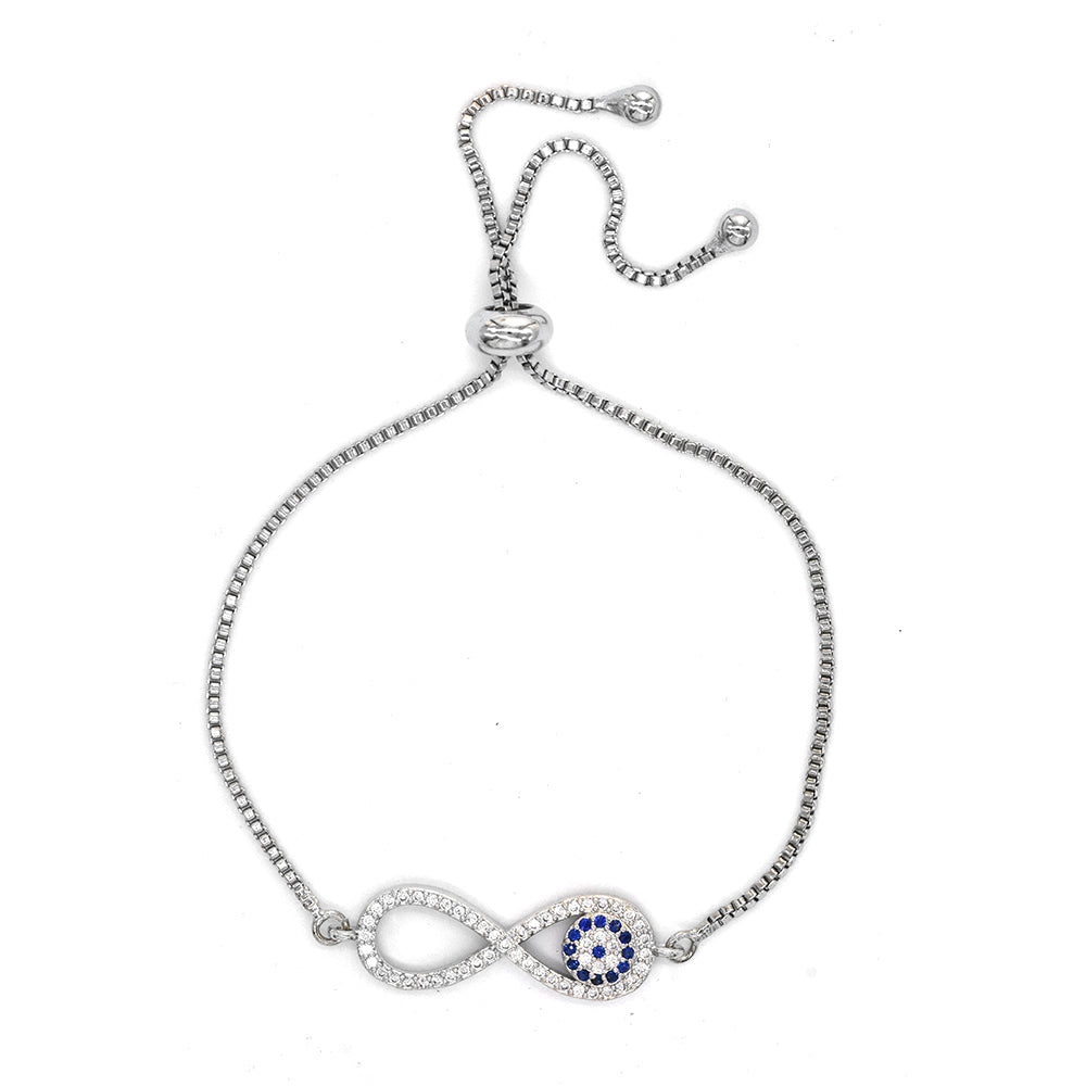 Premium cubic zirconia infinity silver plated slide adjustable bracelet