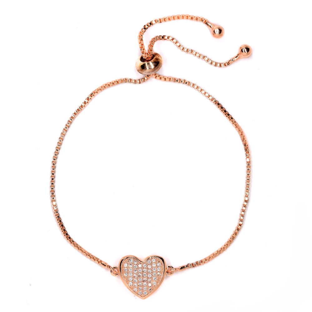 Premium cubic zirconia rose gold heart slide adjustable bracelet