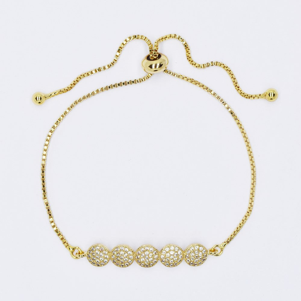 Premium cubic zirconia gold circle slide adjustable bracelet