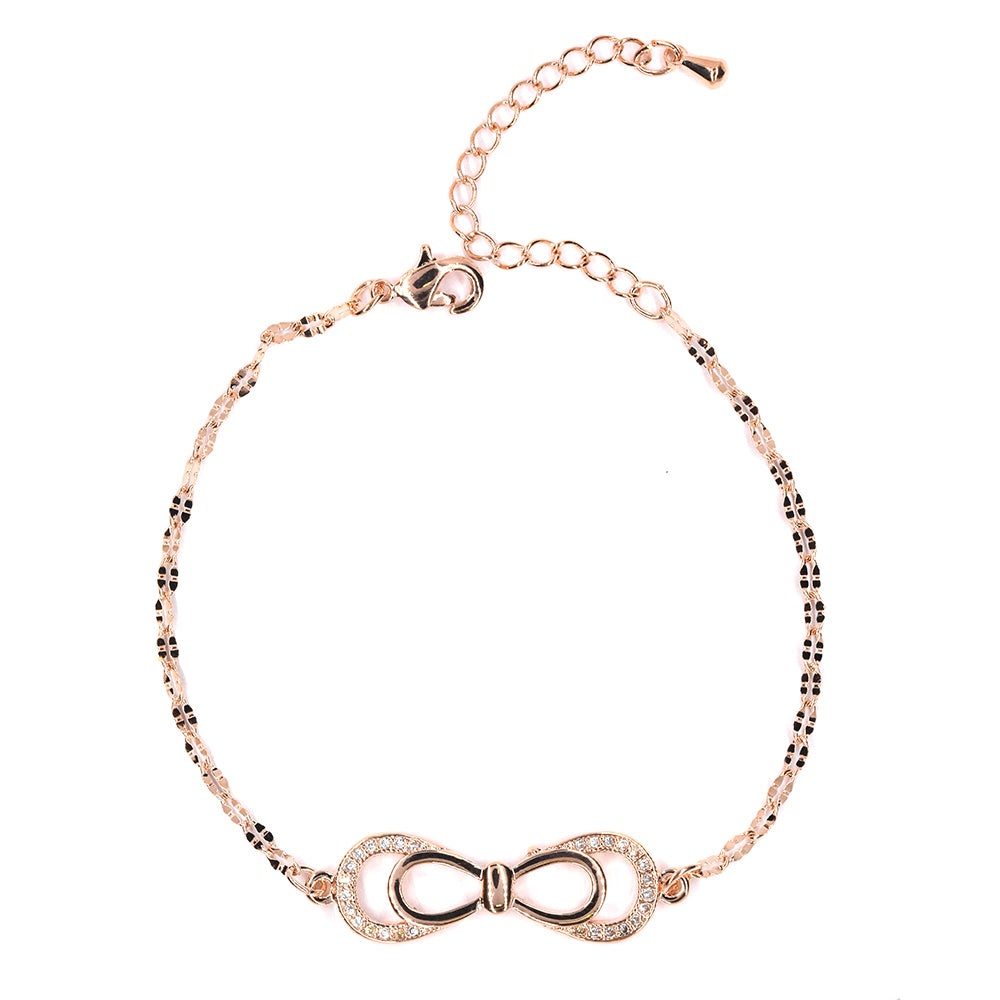 Premium cubic zirconia infinity bow rose gold adjustable bracelet