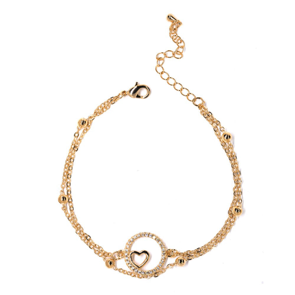 VB8084 - Premium plated layered CZ circle heart bracelet