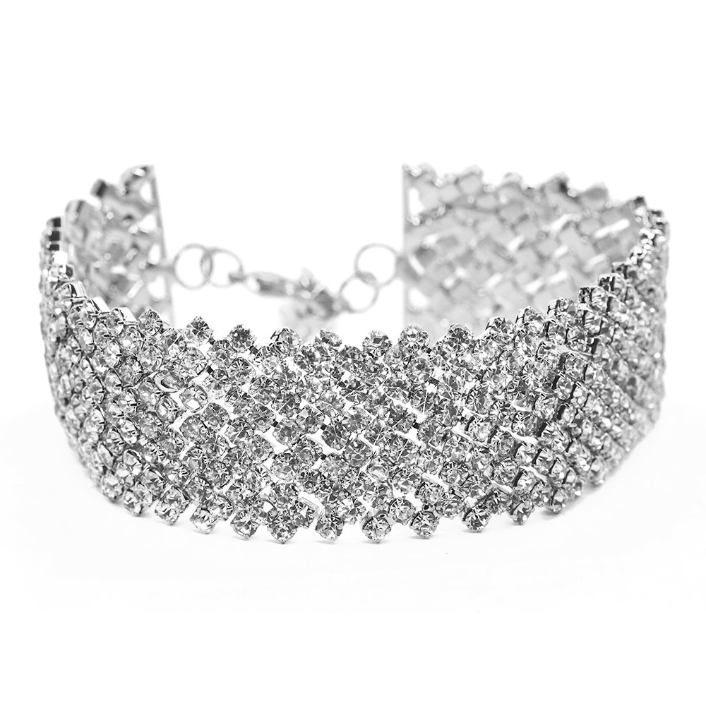 Fashion multi diagonal crystals broad bracelet - VB8641