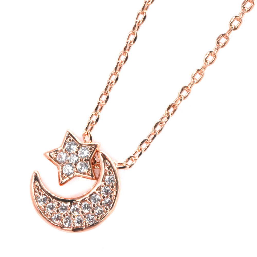 Premium cubic Zirconia moon and star rose gold plated necklace