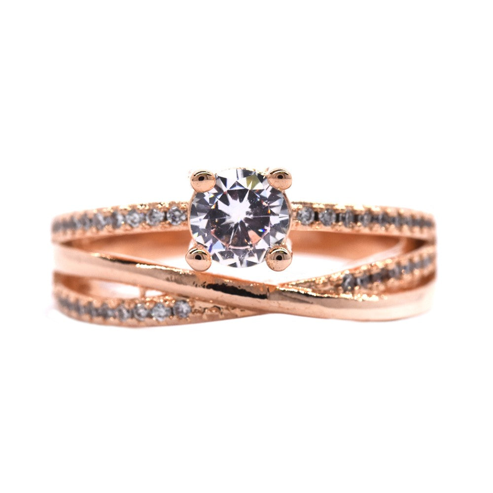 VR8350 - Brass cubic zirconia cross over free size ring