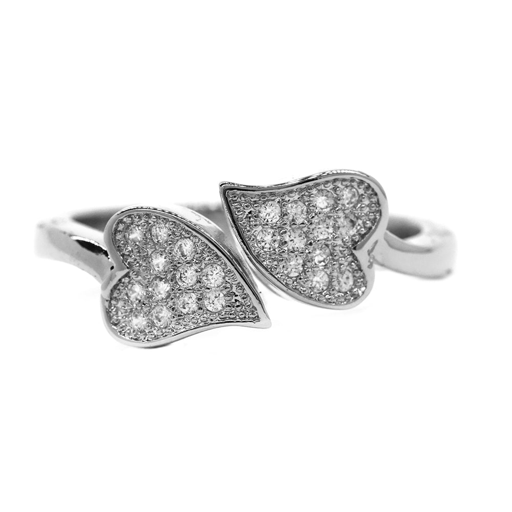 Premium silver double curved heart cubic zirconia ring