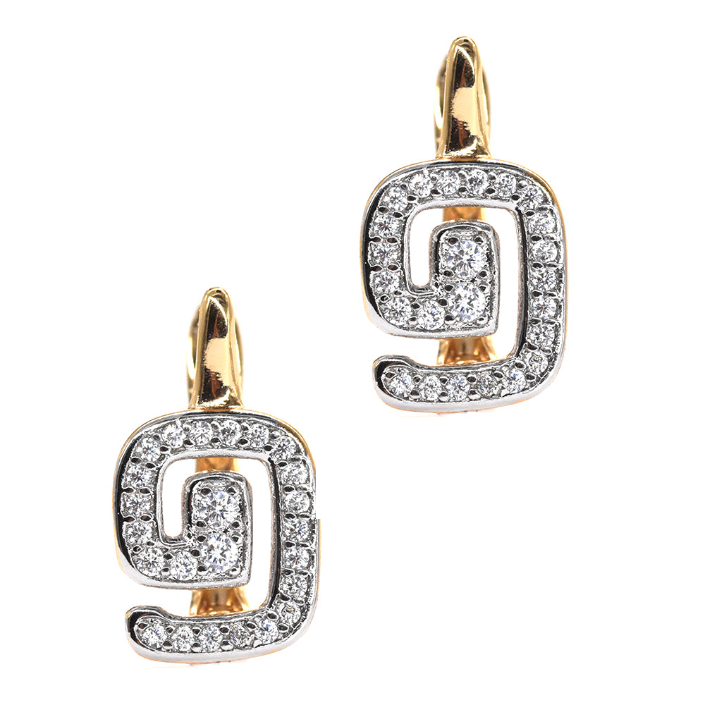 VE5825 - Brass cubic zirconia Aztec spiral mixed plated clip earrings