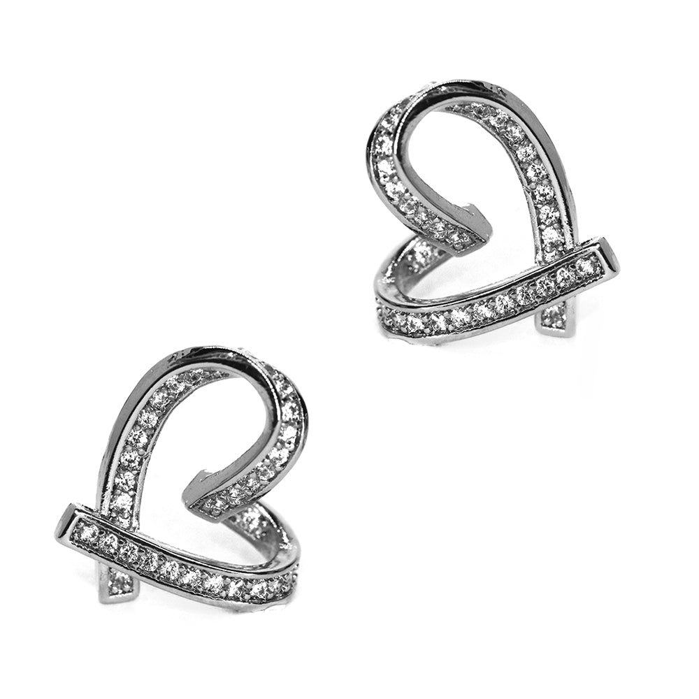 Premium cubic Zirconia curved heart stud