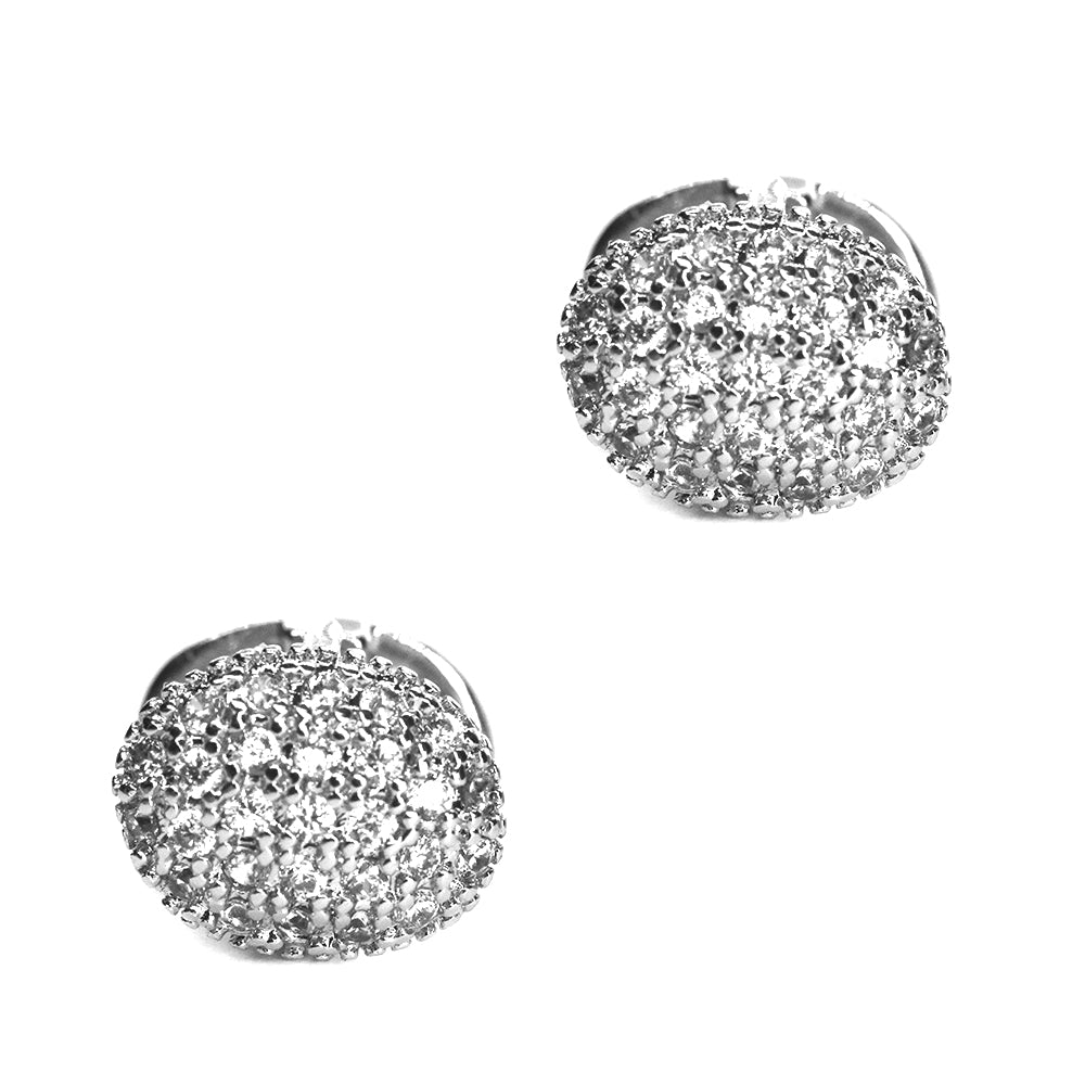 VE7270 - Premium brass cubic zirconia oval clip silver plated earrings