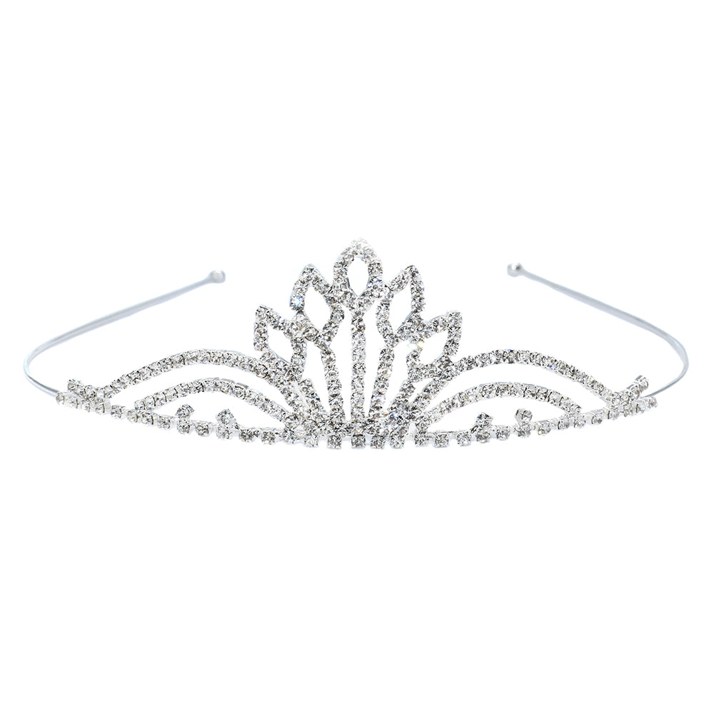 5 Stem flower crystal silver tiara - VH455-1