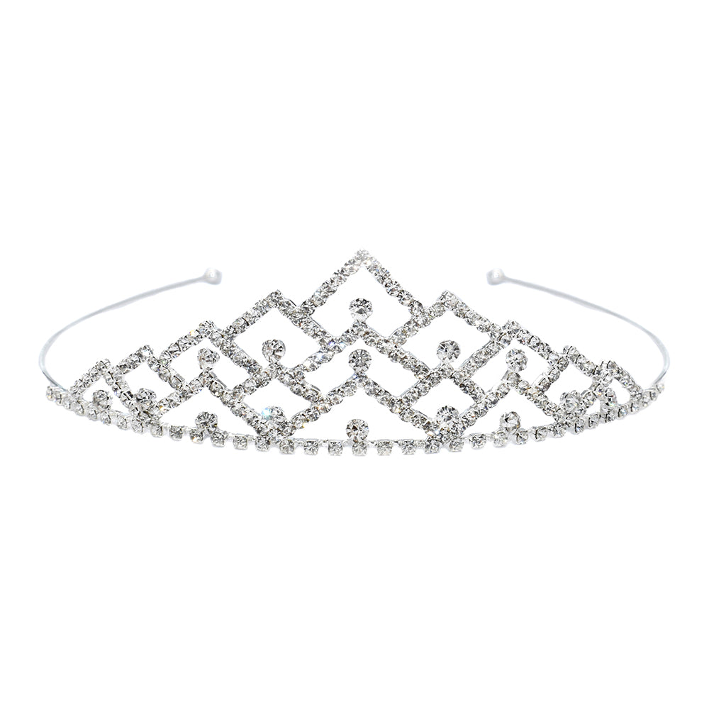 Tiered tringle patterned crystal silver tiara - VH458-1