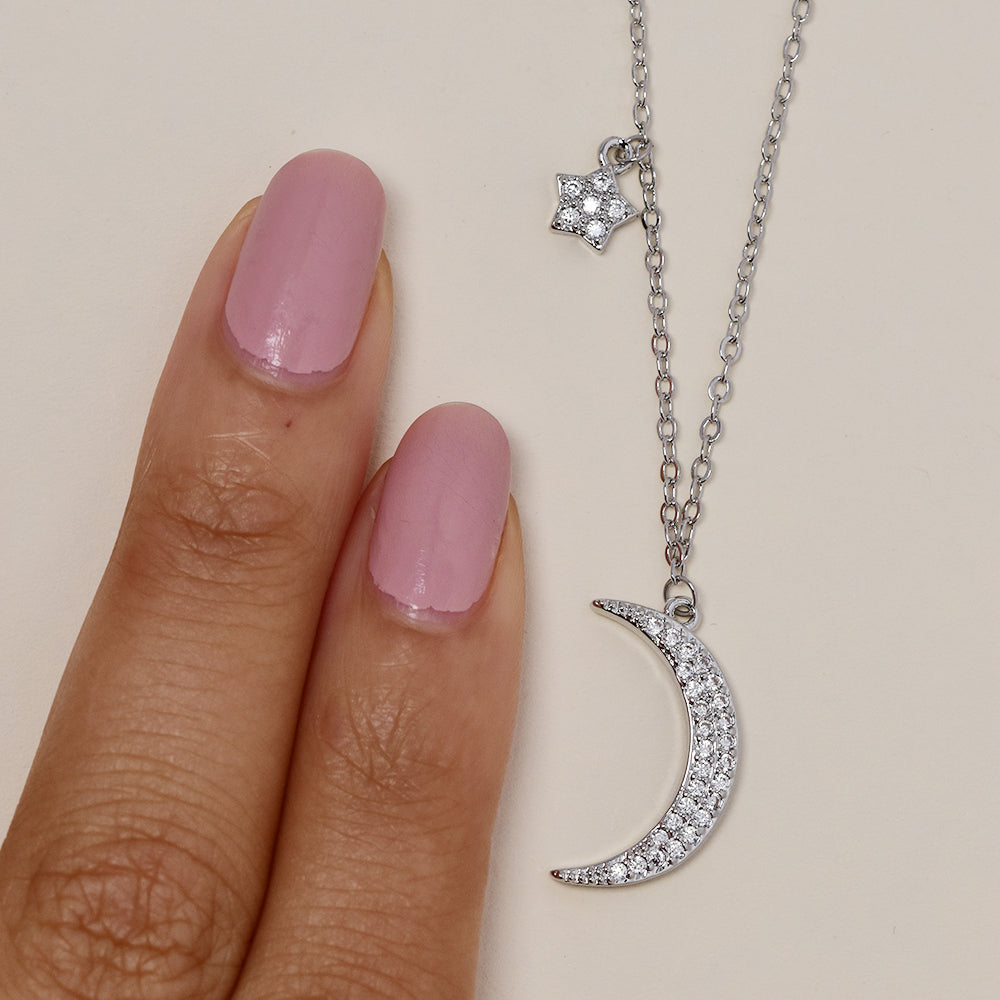Premium cubic zirconia crescent and star necklace