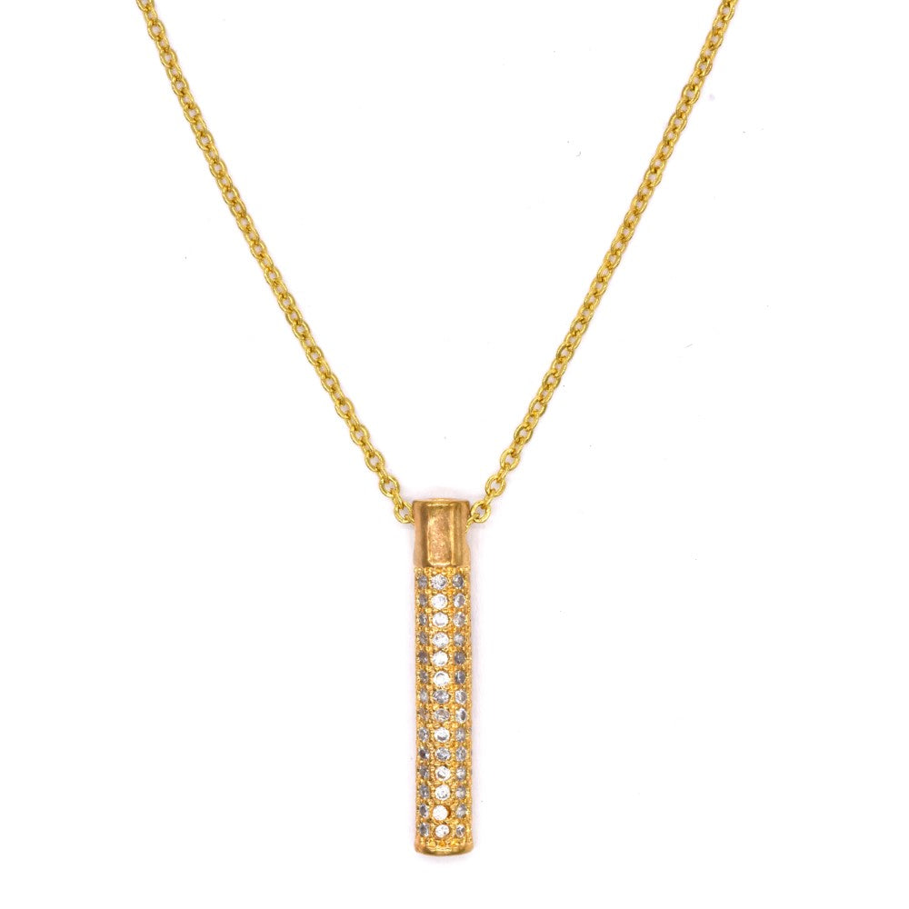 Premium gold plated cubic zirconia bar necklace