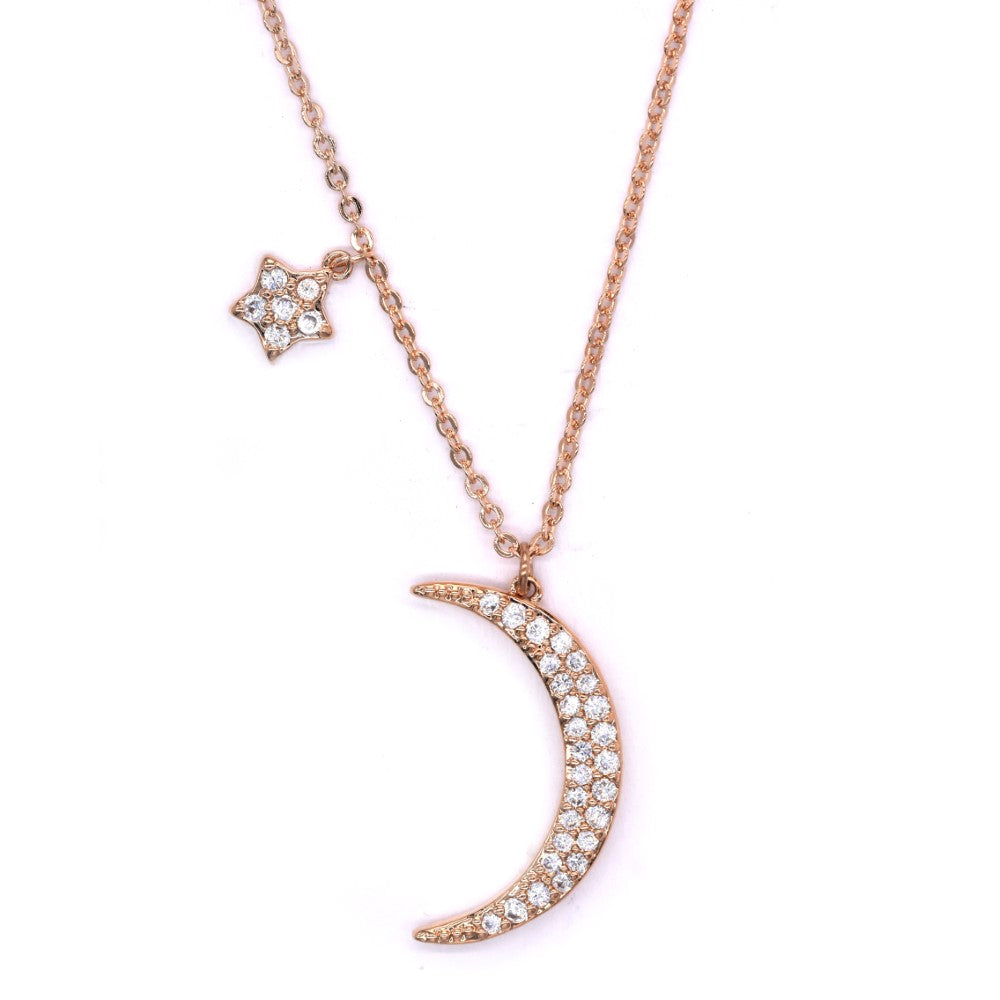 VN3248 - Brass rose gold plated star and moon necklace