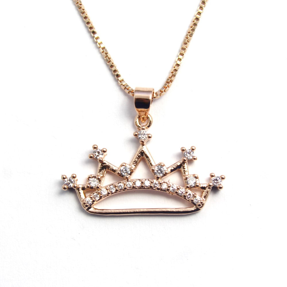 Premium rose gold cubic zirconia crown necklace