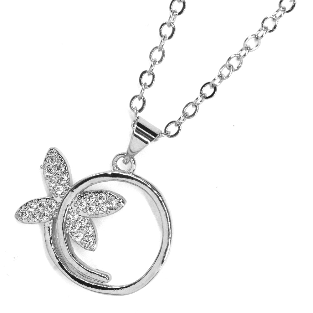 Premium cubic zirconia butterfly silver plated necklace