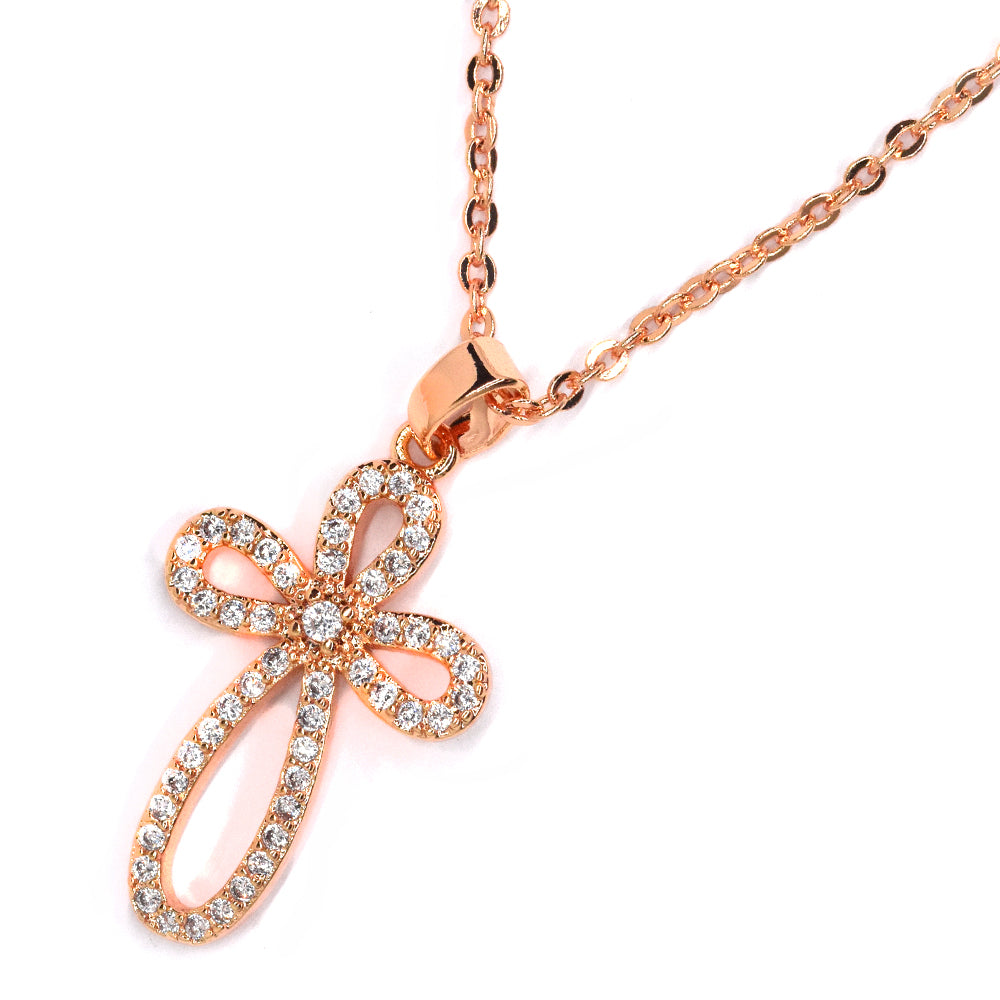 Premium cubic zirconia curvy cross necklace